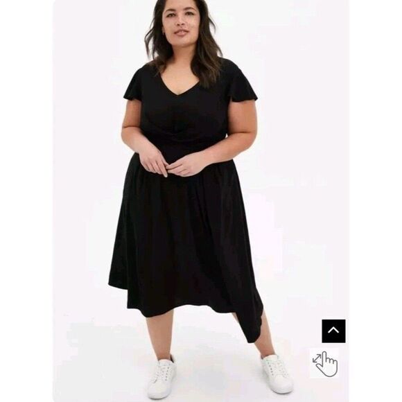 Torrid Challis Twist Front Midi Black Dress Size 3 With Pockets Tie Back - Picture 1 of 9